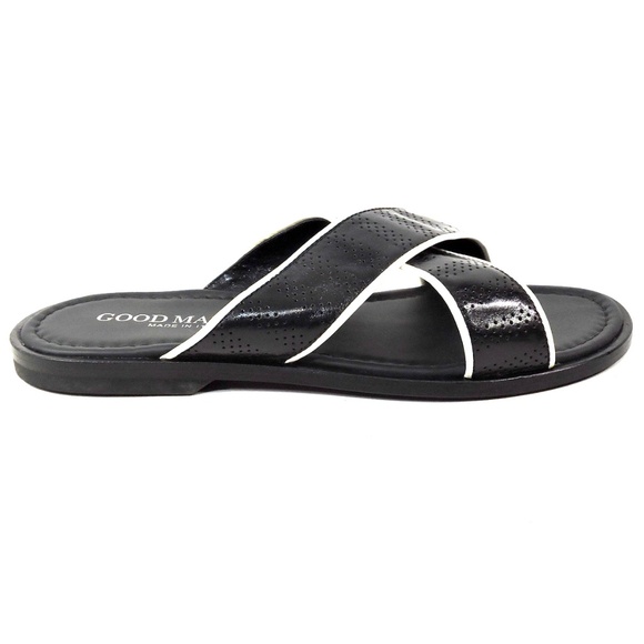 GOODMAN ?? MEN\'S BLACK LEATHER  FLAT COMFORT SUMMER SANDALS